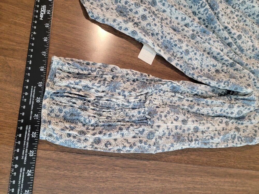 Pietsie Atlin Boho Blouse Top Womens size M 100% Cotton Blue Floral Band Collar - Picture 11 of 17